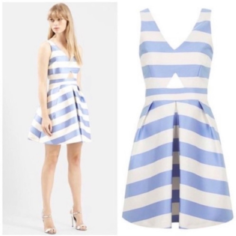 Topshop Striped Satin Cutout Skater Dress